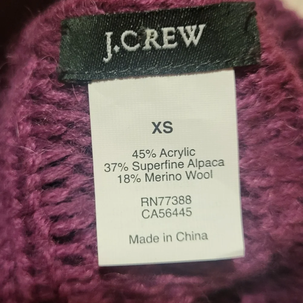 J. Crew Women's Purple Alpaca Wool Blend Crewneck Cableknit Sweater Size XS